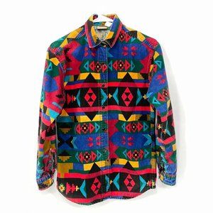 Vintage Woolrich Native Aztec Long Sleeve Button Up Flannel Shirt Womens Size S